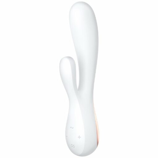 Satisfyer Mono Flex Blanco, vibrador tipo Rabbit con control remoto desde el móvil. ¡Toma el control de tu nuevo juguete y disfrútalo al máximo! TS&F Sex Shop.
