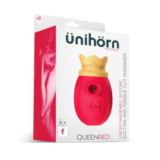 QueenRed es un innovador succionador de Ünihörn fabricado en silicona con una lengua vibradora en la parte superior que simula el sexo oral. TS&F en Canarias.